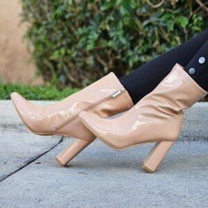 Women's Nude Chunky Heel Ankle Booties